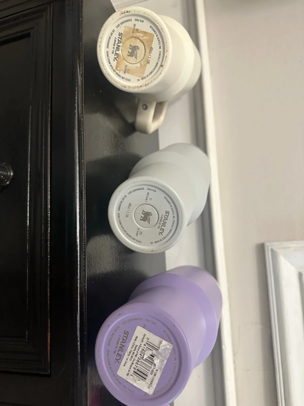 Bundle of 3 Stanley 40oz Travel Mugs in Purple, Cream & Gray with Handles - Picture 4 of 4